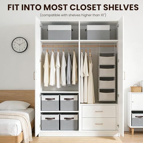 Criusia Closet Organizers and Storage Baskets - 6 Pack Shelf Organizer Bins with Handles - Clothes Storage Bins for Bedroom Nursery Home Closet Organization - Blanket Toy Storage Organizer - Image 3