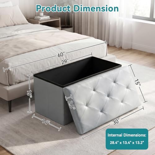 OLIXIS 30 Inch Foldable Storage Ottoman Bench, End of Bed Storage Bench - Image 3
