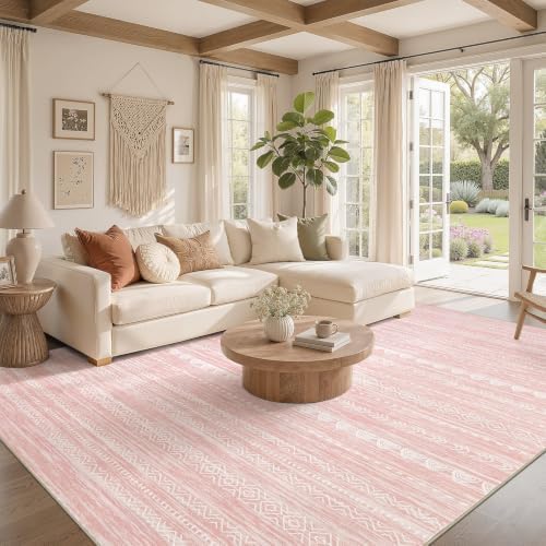 Nakagishi Boho 5x8 Area Rug Living Room Rugs Machine Washable Pink - Image 2