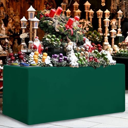 Nasitos 2 Pack Green 8ft Tablecloth Fitted-Open Back Folding Table Cover Washable and Wrinkle Resistant Table Cloth for Trade Show, Book Fair, Career Fair, Convention, Events - Image 2
