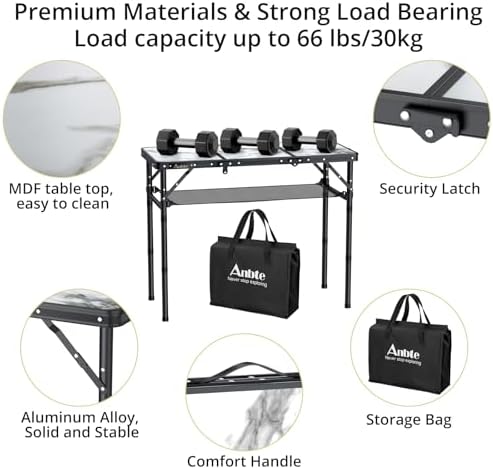 Anbte 3ft Folding Camping Table, 3 Adjustable Height Max 27.5", White - Image 5