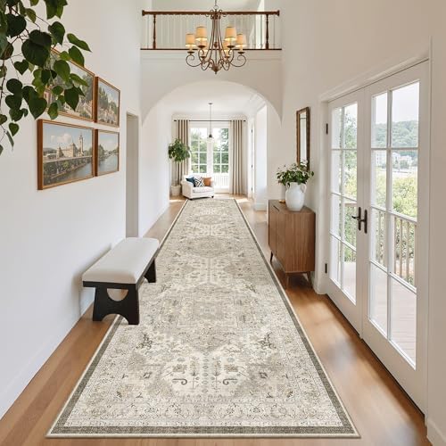 Madane Hallway Runner Rug 2'6''x16' Kitchen Runners Vintage, Ivory/Brown - Image 3
