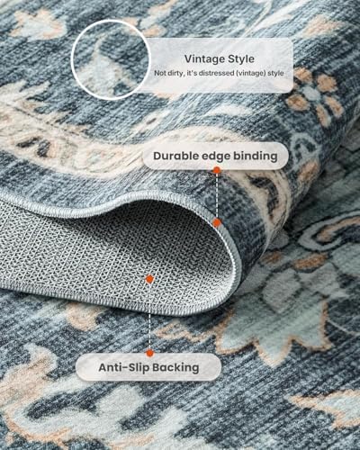 AMADA HOMEFURNISHING Washable Area Rugs, Low-Profile Washable Rug with Non-Slip Backing & Durable Edge Binding, Vintage Rugs for Living Room, Bedroom, Dinning Room (6x9, Blue/Yellow) - Image 6