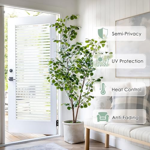 rabbitgoo Frosted Glass Window Privacy Film, Classic Stripe, 23.6" x 157.4" - Image 6