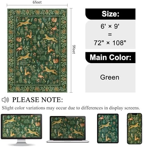 DUKINO 6x9 Area Rug, Washable Animal Living Room Rug Non Slip, Green - Image 2