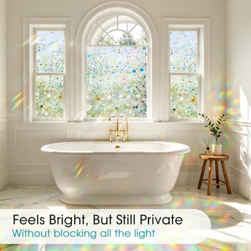 Coavas Stained Glass Window Privacy Film, Rainbow Circle, 23.6" x 78.7" - Image 3