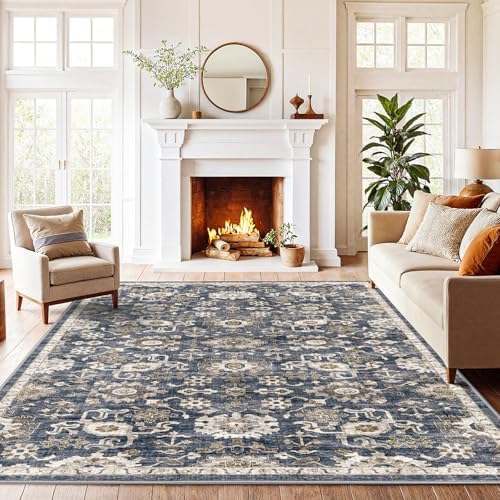 AMADA HOMEFURNISHING 5x7 Area Rugs, Washable Living Room Rug Low-Profile with Non-Slip Backing & Durable Edge Binding, Vintage 5x7 Rugs for Living Room, Bedroom, Dining Room by AMADAHOMEFURNISHING