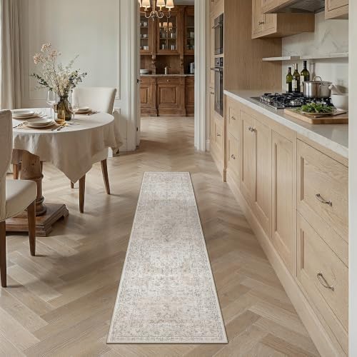 2x5 Washable Runner Rug Beige Grey Non Slip Vintage Carpet - Image 2