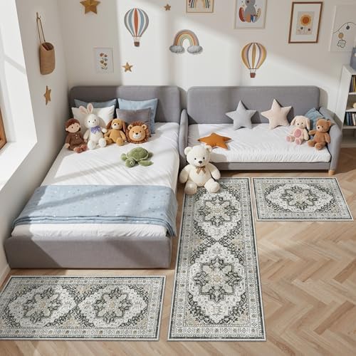 Madane Washable Kitchen Rug Set of 3 Small Area Rugs Non-Slip, Black - Image 2