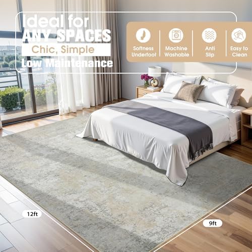 9x12 Area Rugs for Living Room Washable Bedroom Dining Room Beige Grey - Image 2