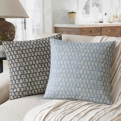 Foindtower Decorative Floral Print Throw Pillow Covers 18×18 Powder Blue - Image 4