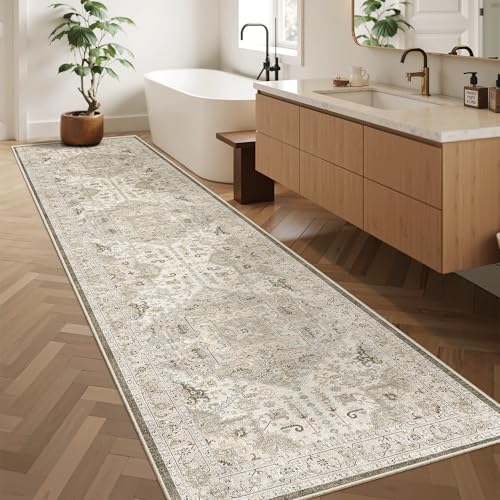 Madane Hallway Runner Rug 2'6''x10' Kitchen Runners Vintage, Ivory/Brown - Image 3