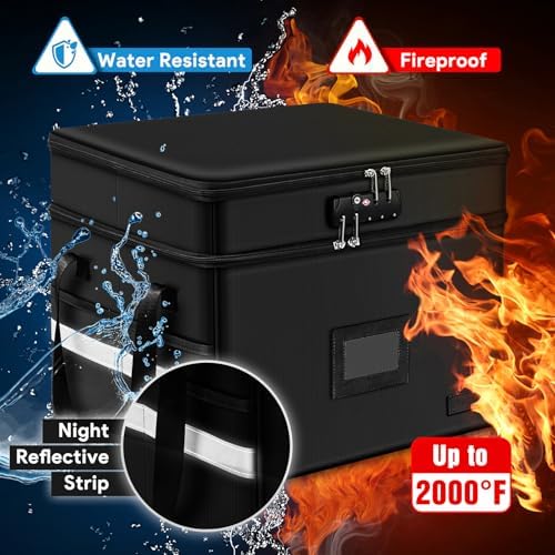 Fireproof File Oganizer with Lock, 2 Layer Fireproof Document Storage Box - Image 3
