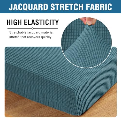 H.VERSAILTEX Super Stretch Individual Seat Sofa Covers Couch Slipcover Sets Thick Jacquard Textured Twill Fabric (3 Piece Sofa Cushion Covers, Storm Blue) - Image 5