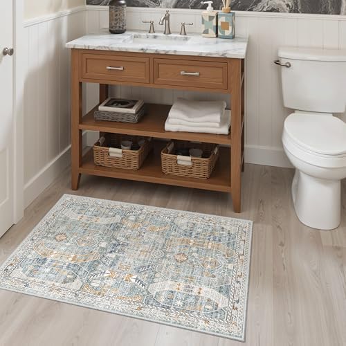 Madane Washable Area Rug 2x3 Small Entryway Rugs Non-Slip, Blue/Gold - Image 4