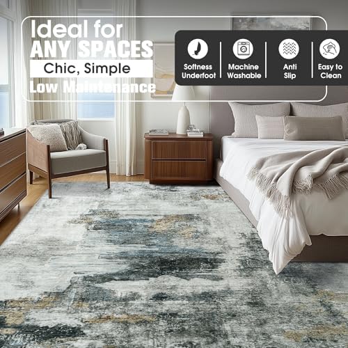 Aelenmu 10x14 Area Rugs for Living Room Washable Dining Room Black Gold - Image 2