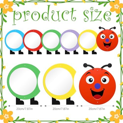 Xuhal 5 Pcs Large Acrylic Caterpillar Mirror Chalkboard Caterpillar Learning Tool Outdoor Sign for Sensory Gardens Sensory Rooms Garden Wall Decorations Spring Activities - Image 2