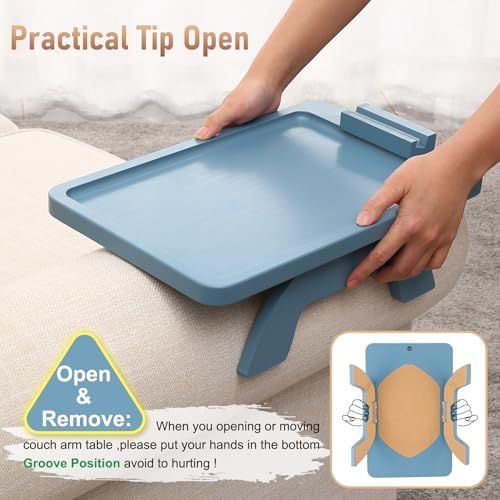 SINWANT Couch Arm Tray, Bamboo Sofa Clip on Tray Tables with 360° Phone Holder,Folding Anti Slip Couch Armrest Table for Snacks,Drinks,Remotes 15.35"x9.85" - Image 4
