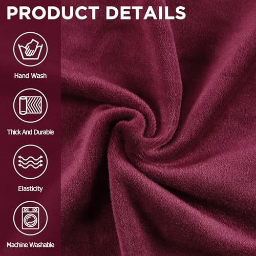 Peryiter 3 Pcs Couch and Loveseat Sofa Covers,Burgundy,Velvet - Image 4