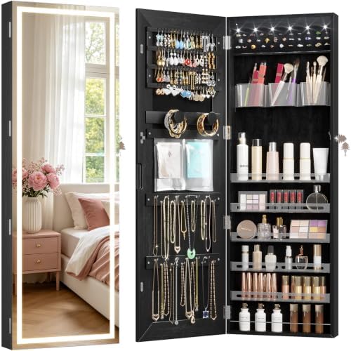 LVSOMT Wall Mounted Jewelry Organizer with Full Length Mirror, 42.5" Black by DecorateHomeatEase