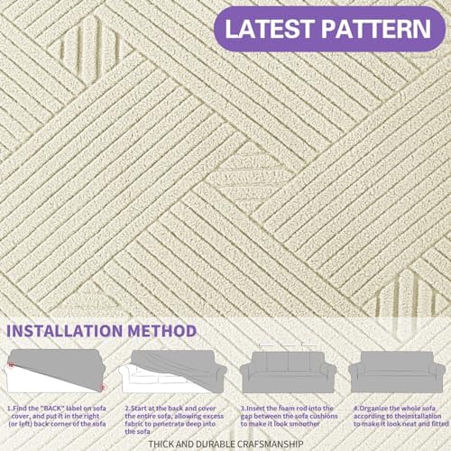 ZNSAYOTX Super Stretch Couch Cover (72"-92"), New Striped Sofa Covers Fitted Slipcovers with Elastic Bottom, Dog Cat Pets Proof Spandex Fabric Comfortable & Durable (Beige, Sofa) - Image 5