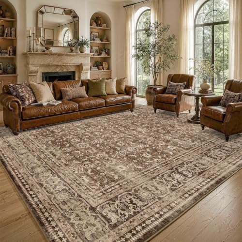 8x10 Ft Large Area Rugs for Living Room, Soft Non-Slip Machine Washable Rug, Vintage Stain Resistant Carpets for Bedroom Nursery Dining Room Home Decor (Brown) - Image 2