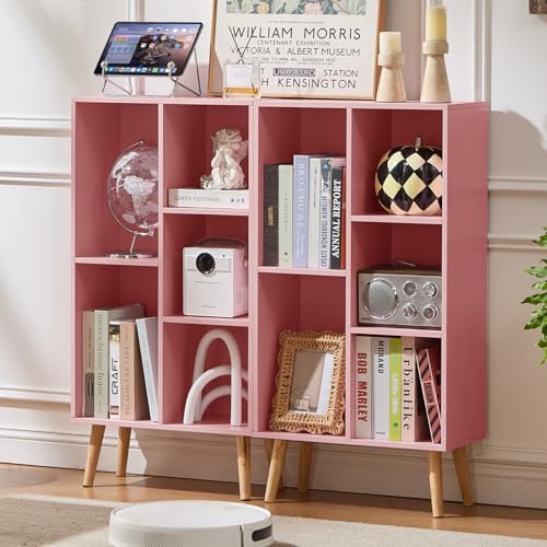 LEYAOYAO 5 Cube Bookshelf,Mid-Century Modern Bookcase with Legs,Light Pink - Image 4