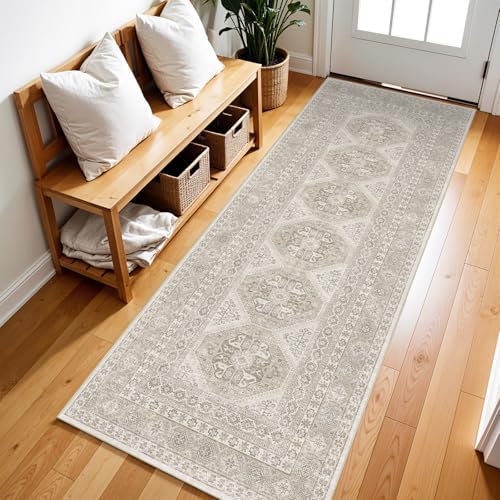 Ksrau 2x6 Runner Rug Washable Vintage: Non Slip Long Kitchen Runners Beige by Ksrau