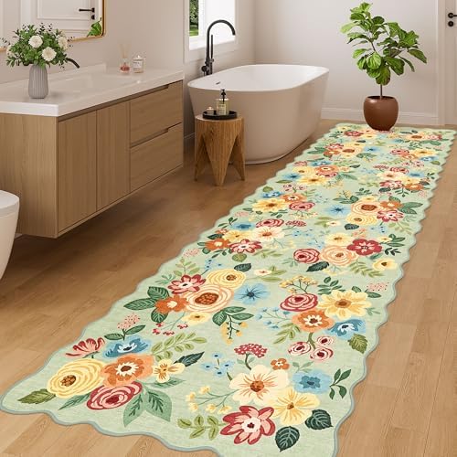 DUKINO 3x10 Runner Rug, Non Slip Floral Washable Rug for Hallway, Green - Image 5