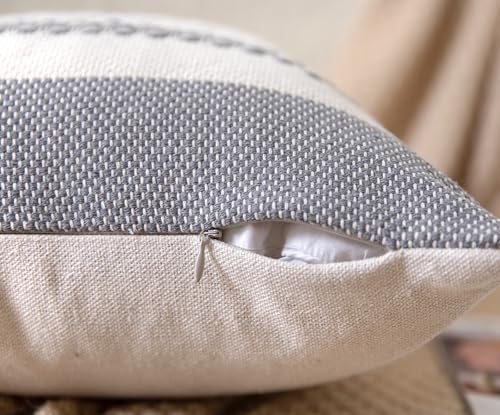 Cethom Boho Throw Pillow Covers 20x20 Inch Set of 2, Grey Textured Decorative Couch Pillow Cases for Farmhouse Home Decor, Accent Cushion Cover for Sofa, Bed, Living Room, Bedroom - Image 5