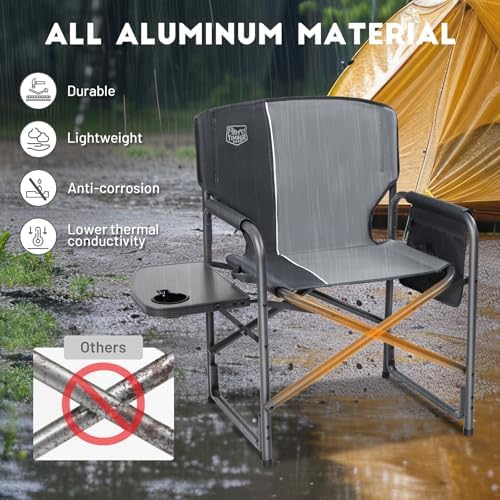 TIMBER RIDGE Aluminum Oversized Camping Chair, Lightweight Portable Directors Chair with Side Table Detachable Side Pocket for Outdoor Camping, Lawn, Picnic, Support 400lbs Grey 2 Pack - Image 5