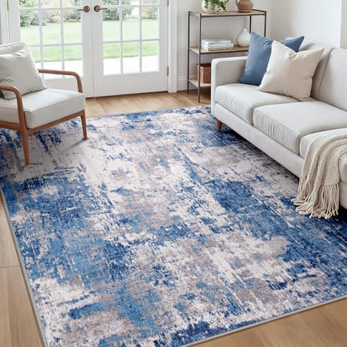 RELEANY Washable Square 7'x7' Area Rug for Living Room Blue Gray by RELEANY