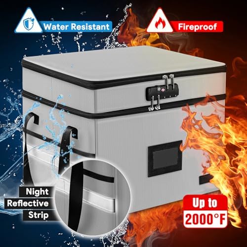 Fireproof File Oganizer with Lock, 2 Layer Fireproof Document Box Storage - Image 3