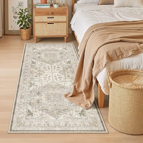 Madane Washable Runner Rug 3x6 Runners for Hallways Non Slip, Ivory/Brown - Image 2