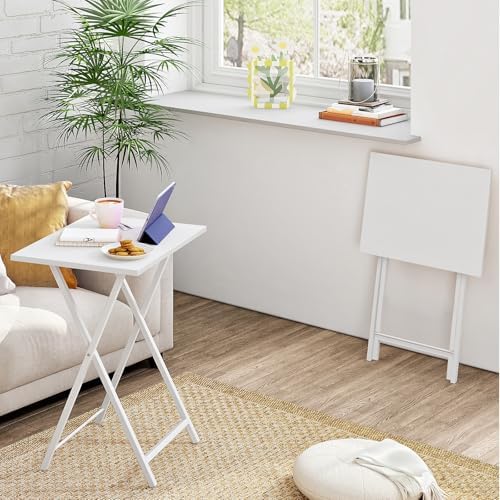 HOOBRO Folding TV Tray Tables, Set of 2 Side Table for Small Space, Industrial Snack Tables for Eating at Couch, Stable Metal Frame, Easy Assembly, Space Saving, White WW25BZ01N1 - Image 5
