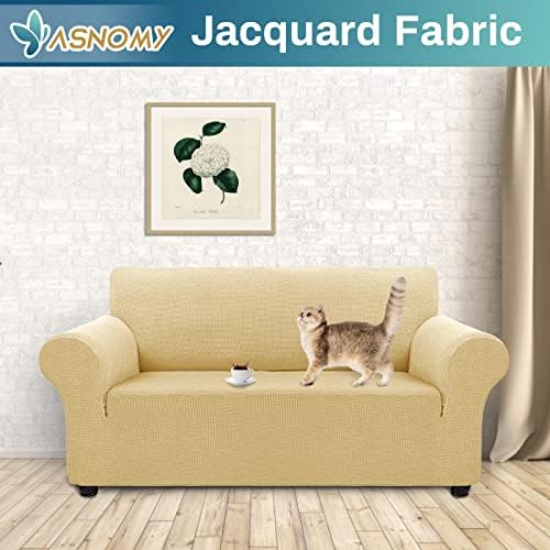 Asnomy Stretch Couch Covers Washable,loveseat Cover Slipcovers,Champagne - Image 2