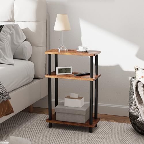 Apicizon Small Narrow Side Table, 3-Tier Skinny End Table, Brown and Black - Image 6