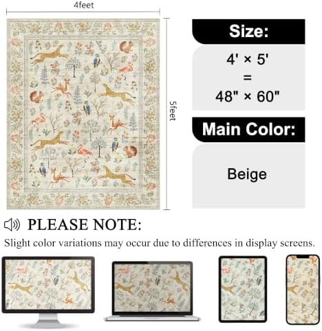 DUKINO 4x5 Area Rug, Washable Animal Rug for Entryway Non Slip, Beige - Image 2