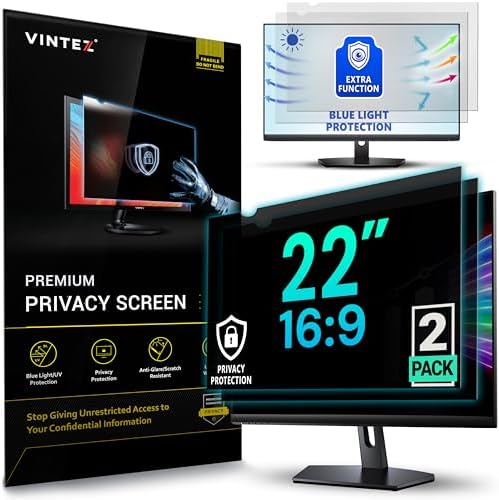 VINTEZ [2 Pack] 22 Inch 16:9 Privacy Screen for Computer Monitor and Laptop - Anti Glare Protector Film Blue Light Filter Eye Protection - Computer Screen Privacy Shield by VINTEZ