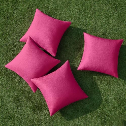 MIULEE Pack of 4 Decorative Outdoor Throw Pillow Covers Linen Waterproof Pillow Covers Farmhouse Cushion Cases for Patio Garden Tent Balcony Couch Sofa 18x18 inch Hot Pink - Image 4