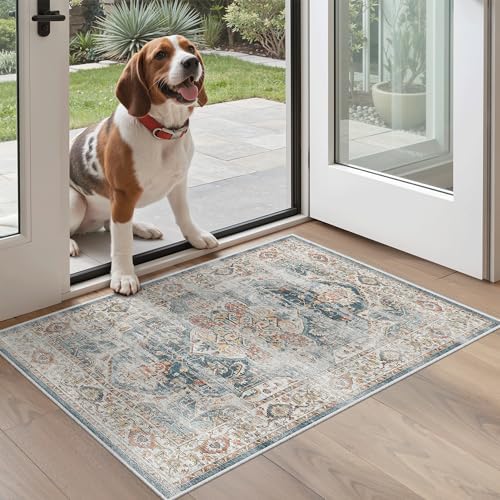 Madane Washable Area Rug 2x3 Small Entryway Rugs Non-Slip, Navy by Madane
