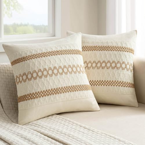 MIULEE Set of 2 Neutral Boho Decorative Pillow Covers 20x20 Inch by MIULEE