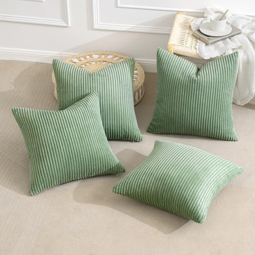 MIULEE Soft Corduroy Decorative Throw Pillow Covers Sage Green 18x18 - Image 4