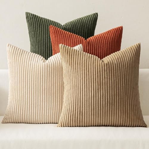 MIULEE Fall Corduroy Decorative Throw Pillow Covers Rust-Olive Green 24x24 by MIULEE