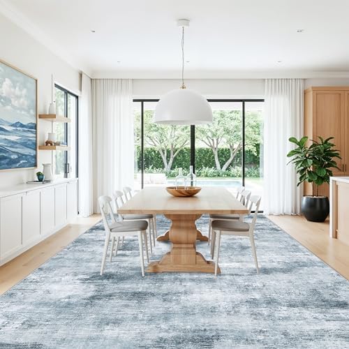 12x15 Area Rug for Living Room – Large Modern Neutral Abstract Thin Washable Carpet, Soft Low Pile Non-Slip Stain-Resistant for Bedroom Dining Room Home Office (Misty Blue Gray) - Image 4