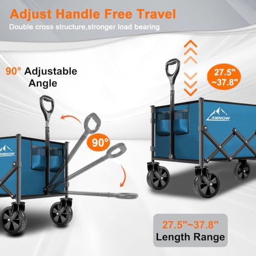 AMNOW 100L Collapsible Wagon Cart with All Terrain Wheels, 350LBS, Blue - Image 5