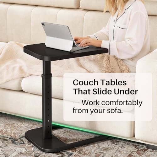 Kitstorack Adjustable Height C-Shaped End Table, 9-Level Side Table with Thickened Metal Rounded Edge, Couch Table Slides Under Sofa or Bed, Eating, Working, TV Tray Table for Small Spaces, Black - Image 5
