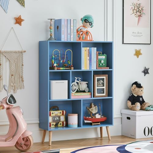 LEYAOYAO Cube Bookshelf, Mid-Century Modern Book Shelf with Legs, Blue by LEYAOYAO-Findtheshiningpointofyourideallife%EF%BC%81