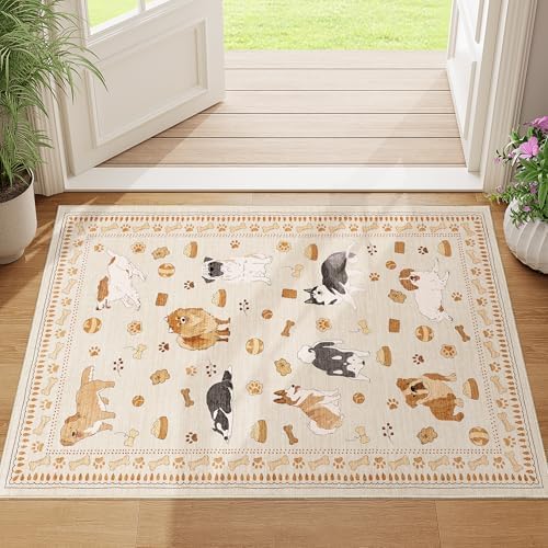 DUKINO 2x3 Bathroom Rugs, Washable Dog Kitchen Rug Non Slip, Beige Yellow - Image 3