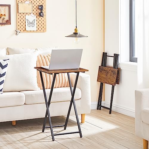 HOOBRO Folding TV Tray Tables, Set of 2 Wooden TV Trays Side Tables, Portable Sofa Snack Table, Industrial End Table for Small Spaces, Easy to Install and Fold, Rustic Brown and Black BF27BZP201 - Image 4